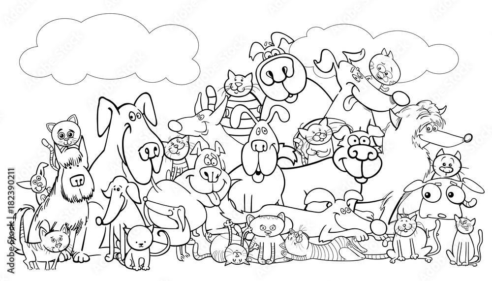 cartoon dog and cats pet group color book cartoon dog and cats pet group color book
