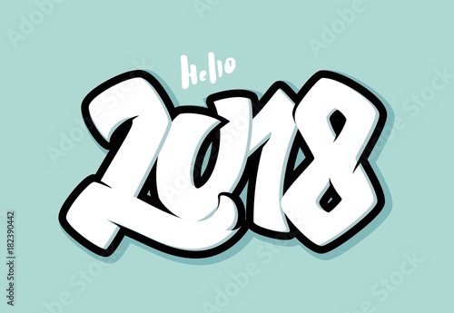 Hello 2018 lettering. Greeting card design with 3D numbers. Vector illustration
