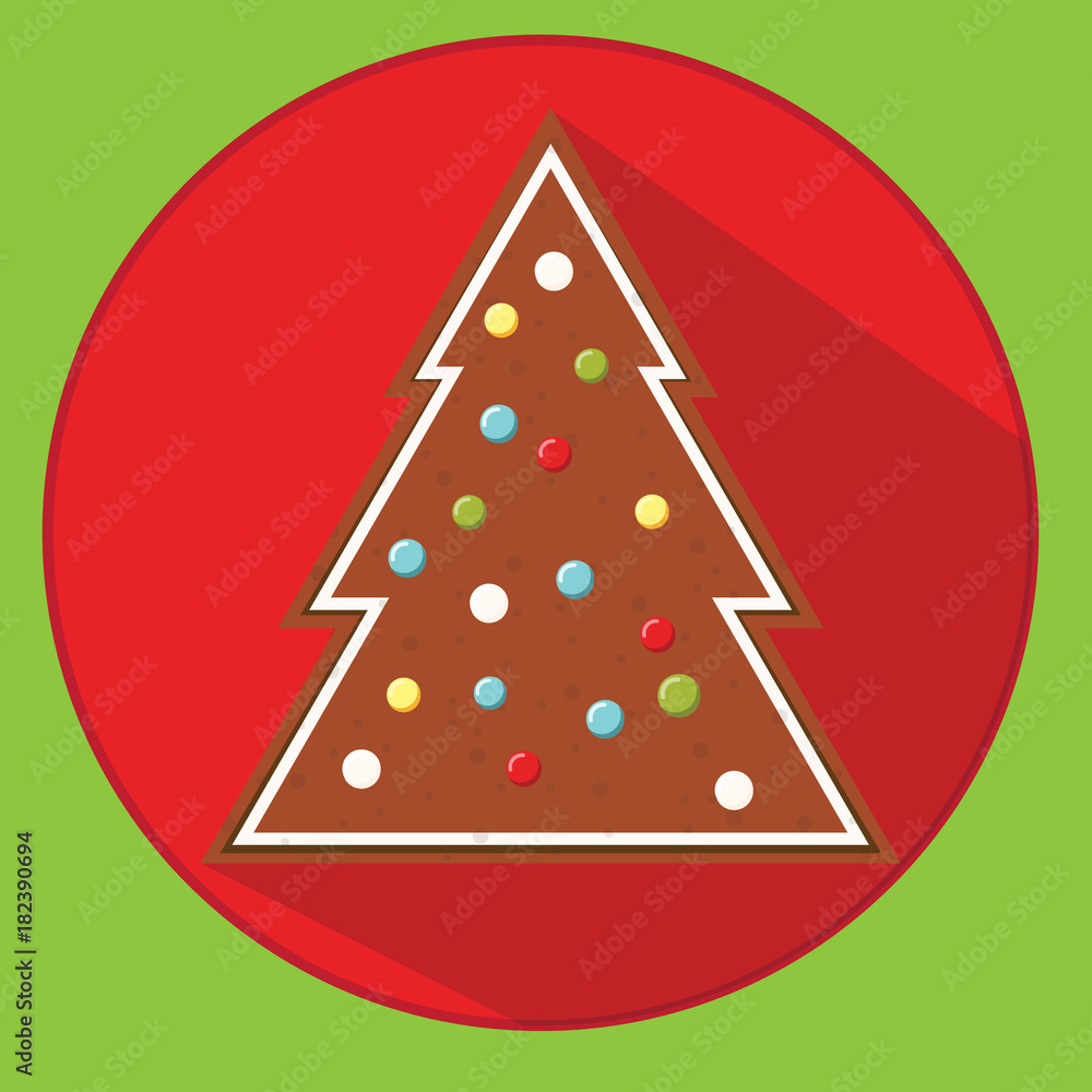 Christmas cookie. gingerbread spruce. Flat vector icon with long shadow. New year food Christmas cookie. gingerbread spruce. Flat vector icon with long shadow. New year food