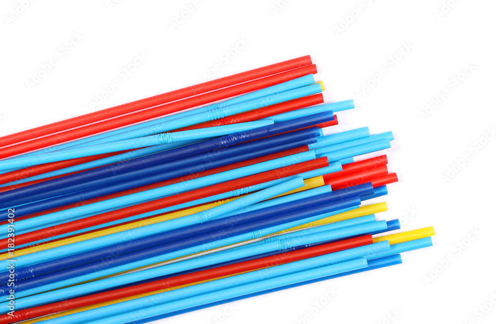 Drinking straws isolated on white background, top view