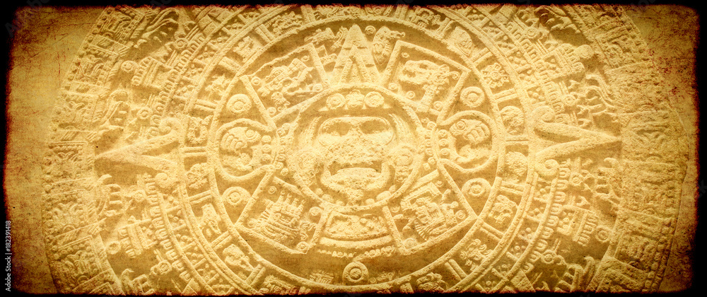 Grunge background with aztec calendar