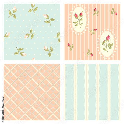 Collection retro vector seamless patterns in shabby chic style © frenta