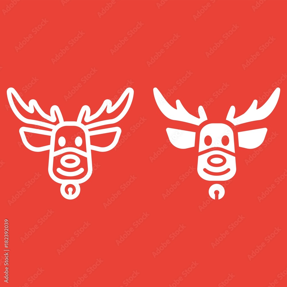 Christmas deer line and glyph icon, New year and Christmas, xmas elk sign vector graphics, a linear pattern on a red background, eps 10. Christmas deer line and glyph icon, New year and Christmas, xmas elk sign vector graphics, a linear pattern on a red background, eps 10.