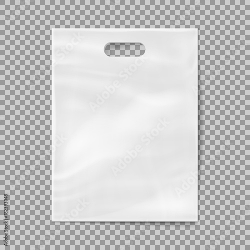 Realistic 3d plastic bag isolated on transparent background. Vector illustration.