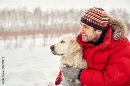 Labrador retriever dog and man
