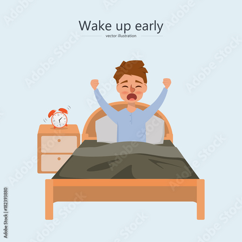 man wake up in the morning. character of people activity daily routine.