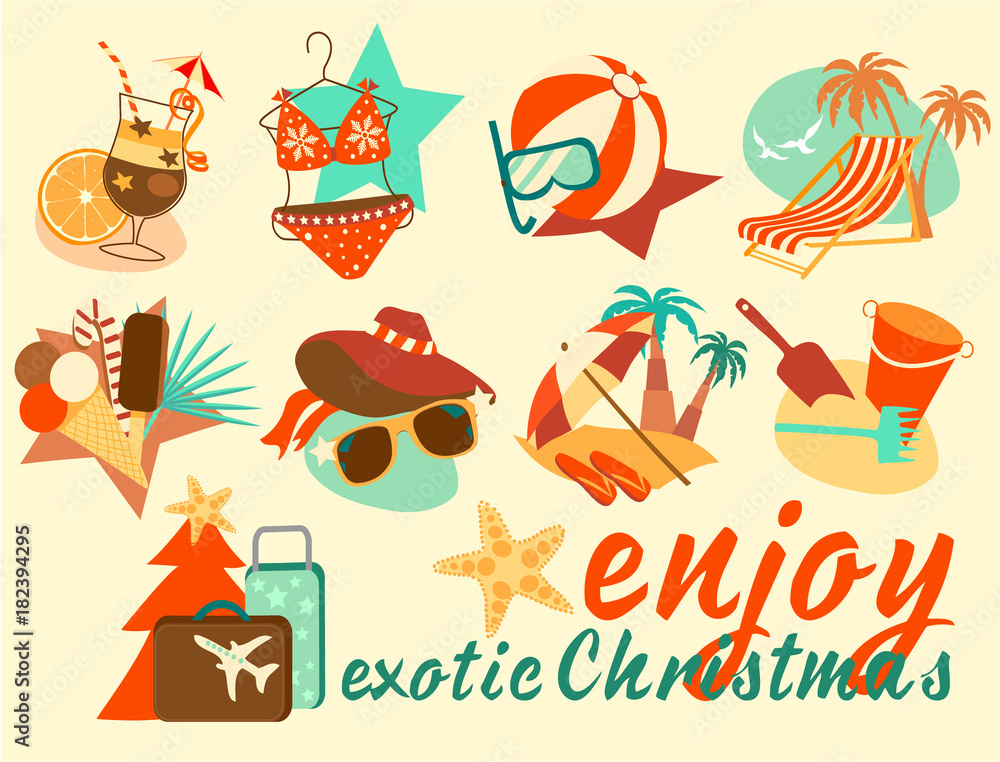 Enjoy exotic Christmas icon set Enjoy exotic Christmas icon set