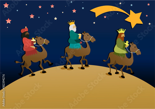 Three wise men bring presents to Jesus