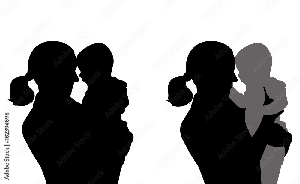 mother holding baby silhouettes - vector - obrazy, fototapety, plakaty 