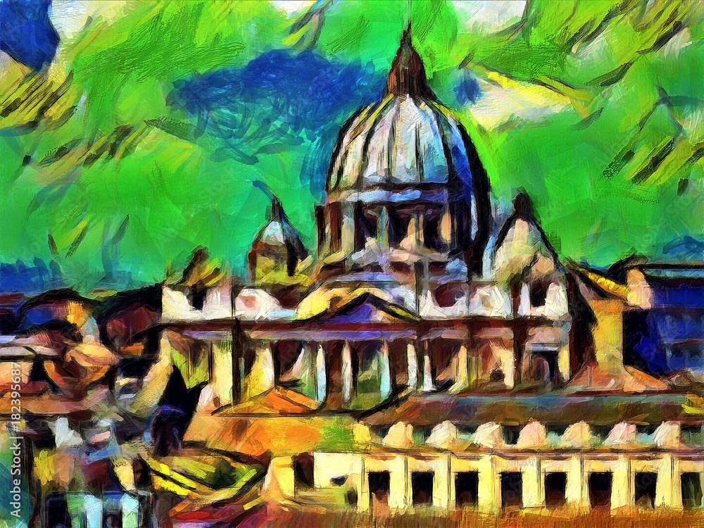 Obraz premium Capitol in Rome. Large size modern wall art oil painting on canvas. Colorful abstract impressionism artwork.