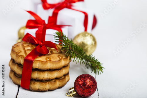 Christmas cookie with a red bow