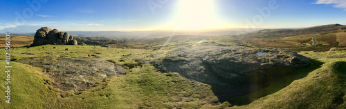 Fotografie Panoramic moorland scene bright sun