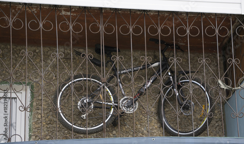 Balcony bike . Balcony of a typical house with a bicycle. Russia Berezniki 4 September 2017