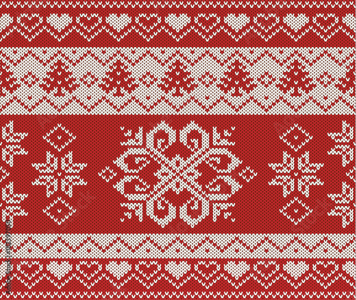 Red knitted seamless pattern in Scandinavian style