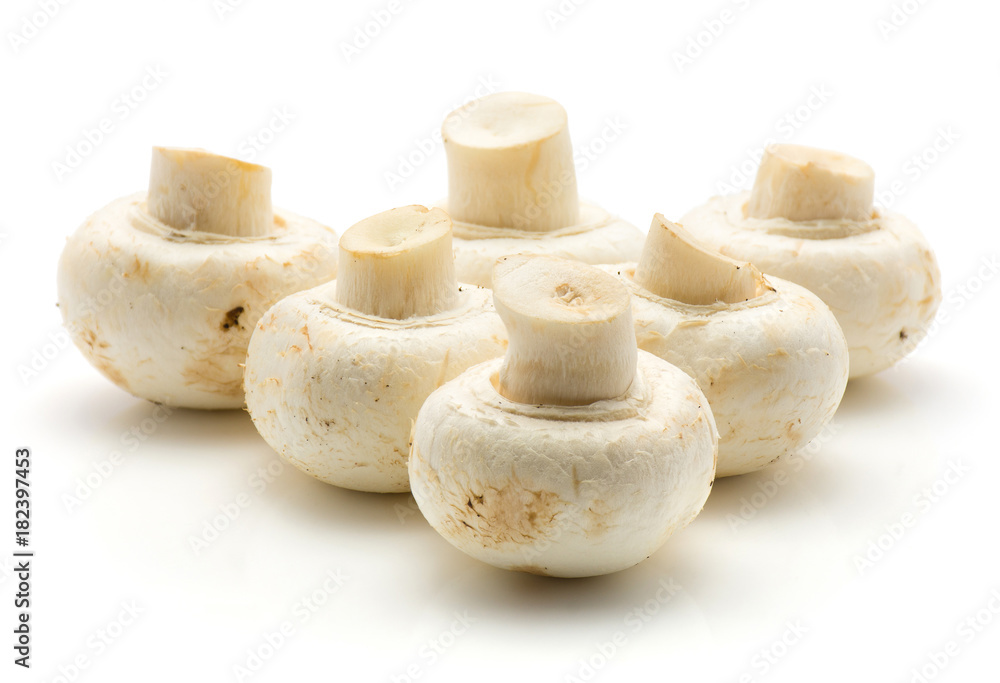 Champignons isolated on white background six folded in triangle. Champignons isolated on white background six folded in triangle.
