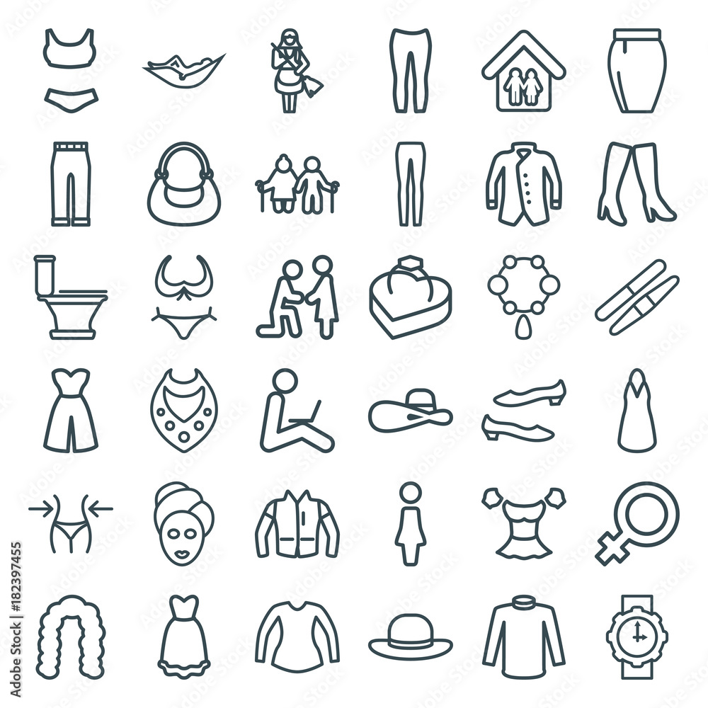 Set of 36 woman outline icons Set of 36 woman outline icons