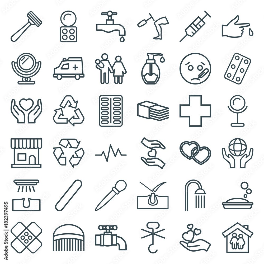 Set of 36 care outline icons Set of 36 care outline icons