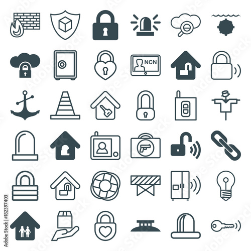 Set of 36 security filled and outline icons