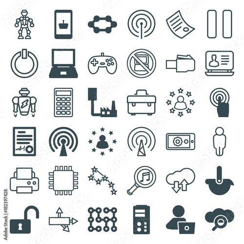 Set of 36 computer filled and outline icons