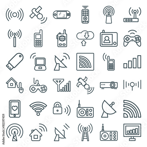 Set of 36 wireless outline icons