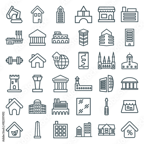Set of 36 building outline icons