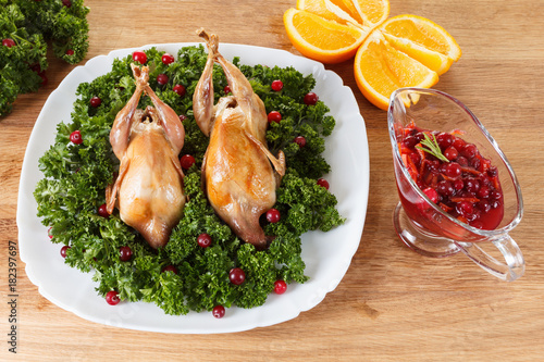Carcasses of quail roasted ...