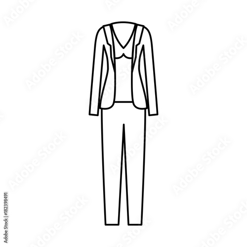 female clothes with pant and blouse and waistcoat in monochrome silhouette vector illustration