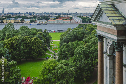 Top view of St. Petersburg and the Neva River from the colonnade of St. Isaac's Cathedral.