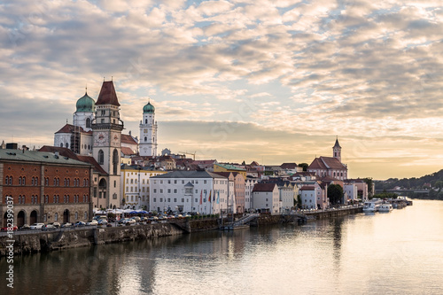 Panoramic image of Passau, Germany during sunset