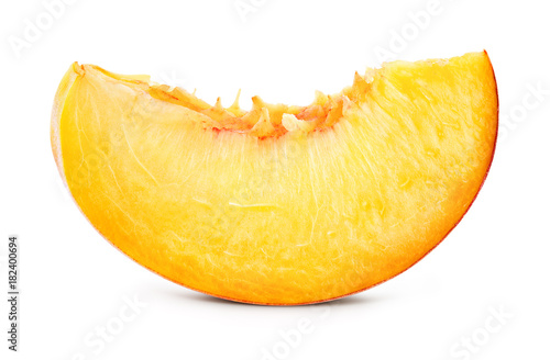 Peach slice isolated. Peach slice on white. Peach. With clipping path.