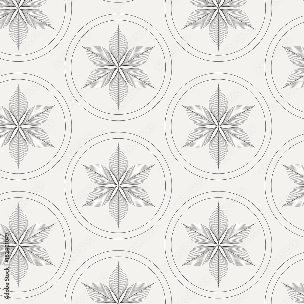 Obraz premium Linear vector pattern repeating abstract skeleton flower on linear circle.