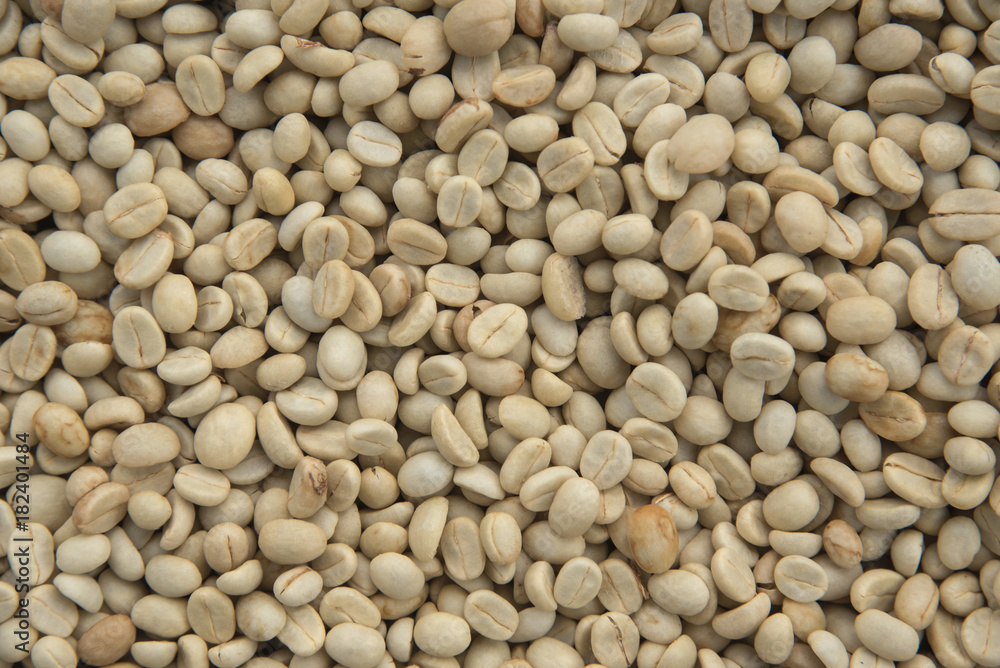 close up of raw material green coffee beans for background. close up of raw material green coffee beans for background.