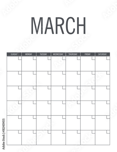 March - Calendar page layout, no dates, can be used every year.