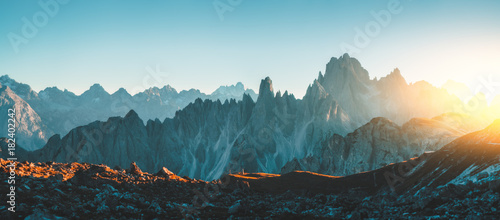 Dolomites Alps rocky mountain range at Tre Cime Di Lavaredo © ValentinValkov