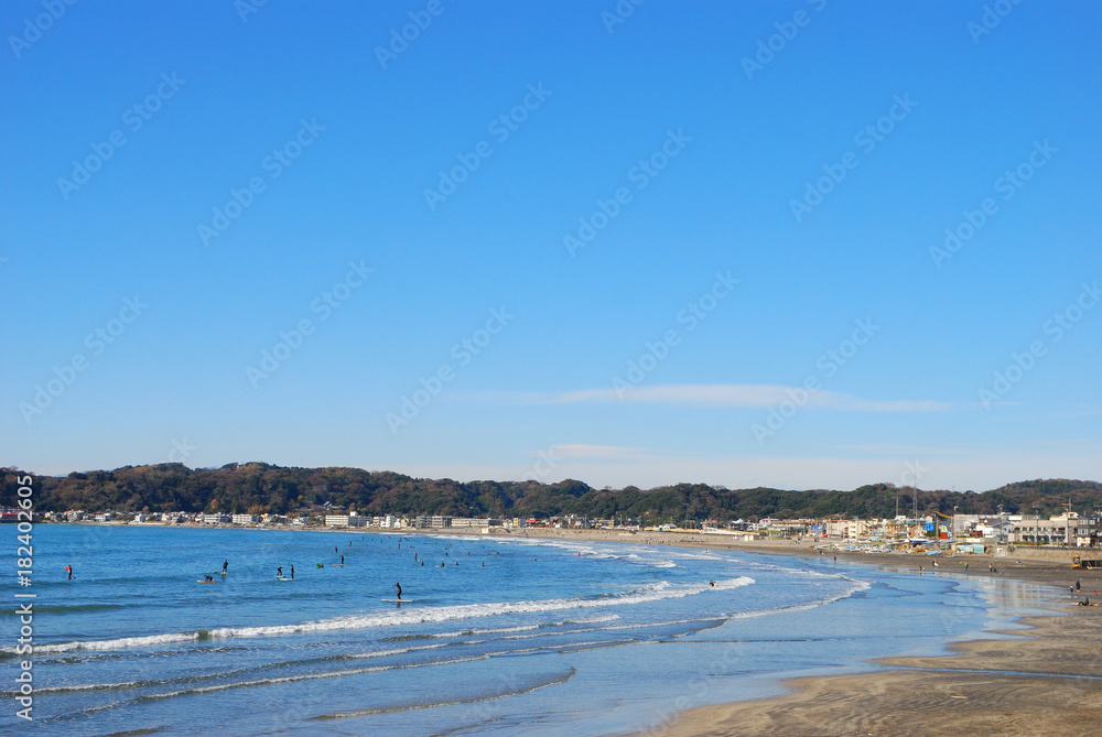 材木座海岸　神奈川県鎌倉市材木座海岸の風景　日本
