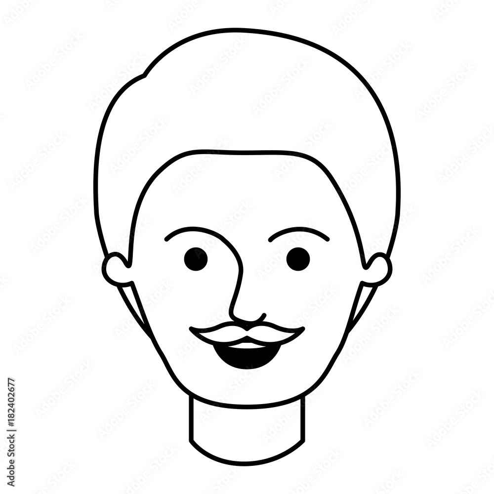 male face with short hair and moustache in monochrome silhouette vector illustration male face with short hair and moustache in monochrome silhouette vector illustration