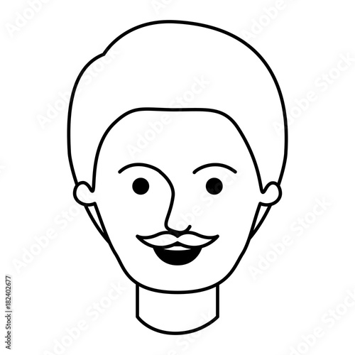 male face with short hair and moustache in monochrome silhouette vector illustration