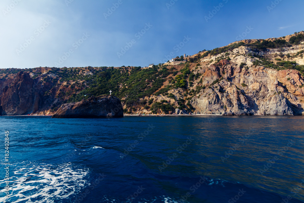 The view of Cape Fiolent and the rock of the holy phenomenon/ view of the cliff in Fiolente, Sevastopol