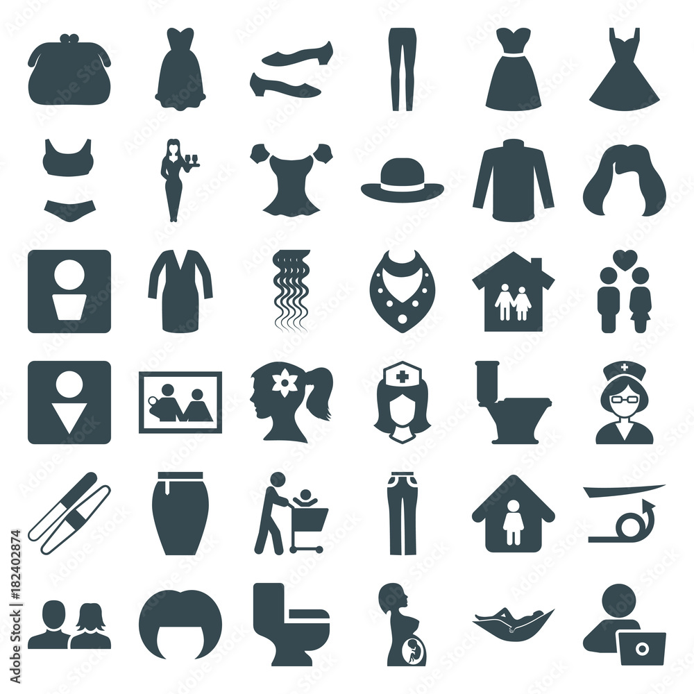 Set of 36 woman filled icons Set of 36 woman filled icons