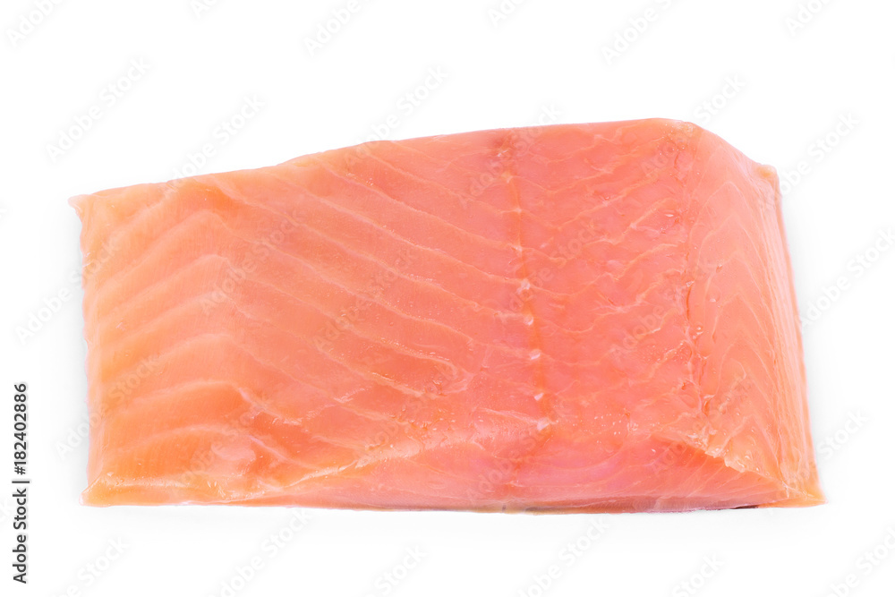 Two slices of red fish with rosemary on a white  background. Closeup. on a white