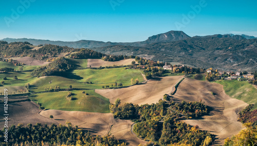 Cultivated land in northern Apennines. Bologna province, Emilia Romagna, Italy. photo