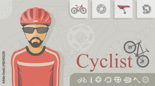 Cyclist with related icons