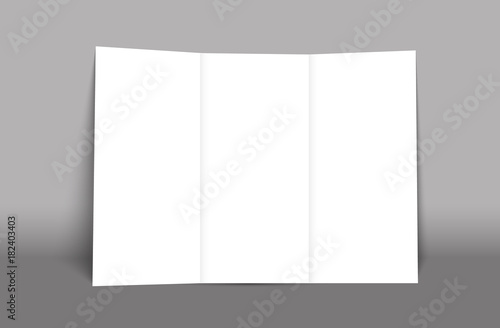 Blank tri fold brochure mockup cover template. Isolated