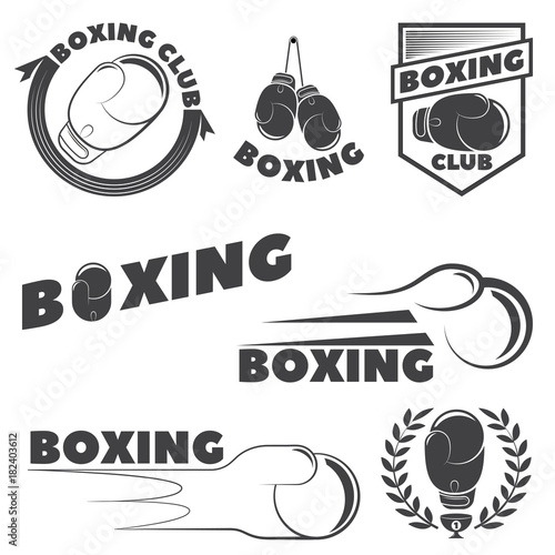 Set of boxing club emblems. Boxing gloves.