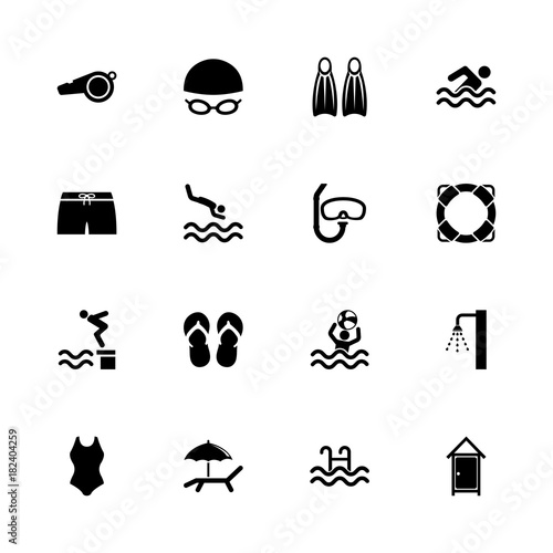 Water Pool icons - Expand to any size - Change to any colour. Flat Vector Icons - Black Illustration on White Background.