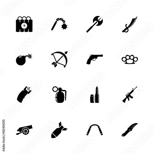 Weapon icons - Expand to any size - Change to any colour. Flat Vector Icons - Black Illustration on White Background.