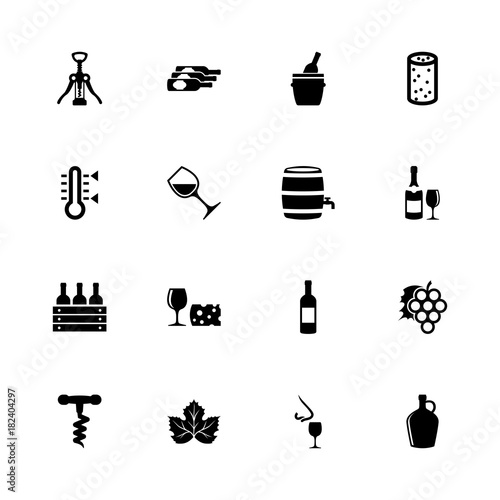 Wine icons - Expand to any size - Change to any colour. Flat Vector Icons - Black Illustration on White Background.