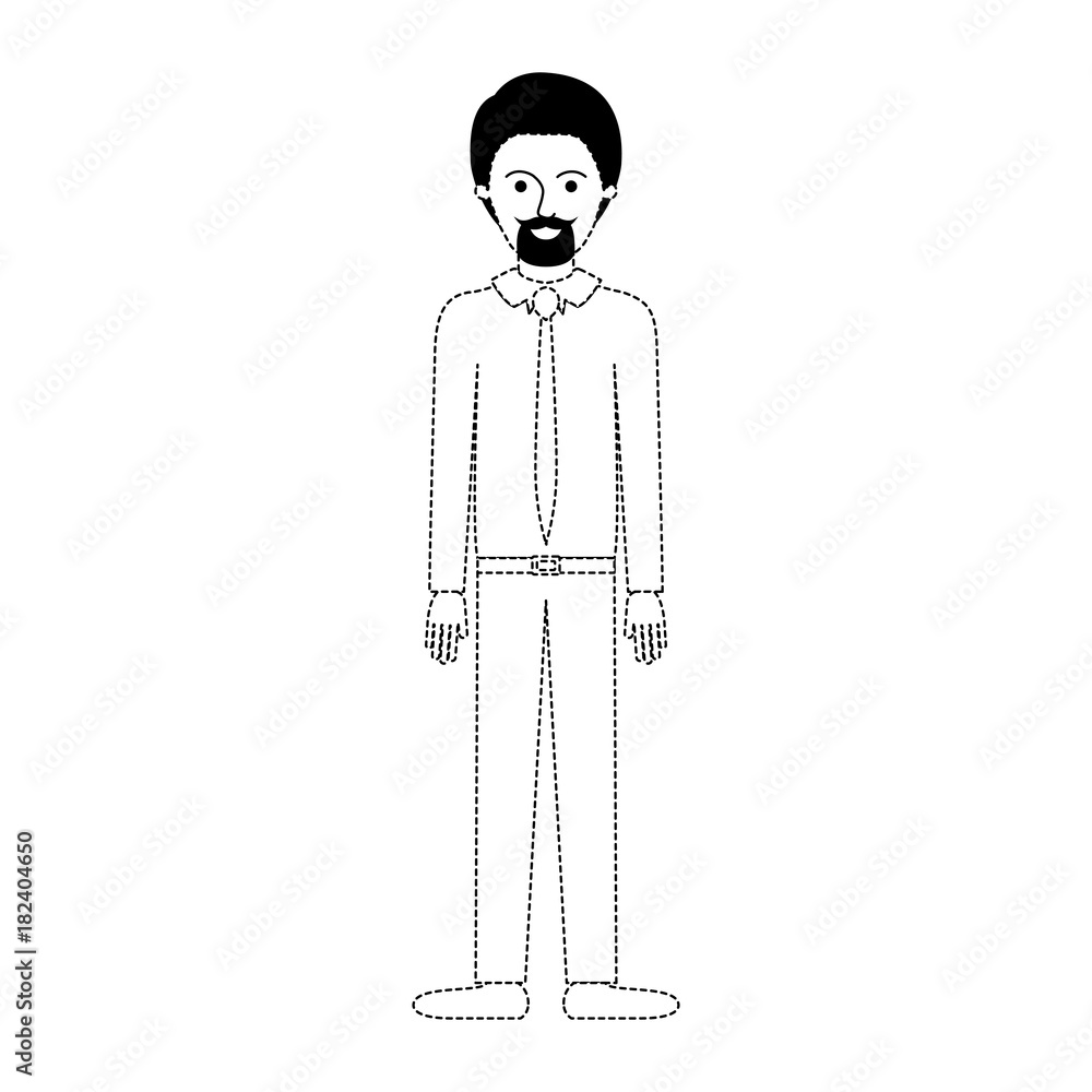 man full body with shirt and tie and pants and shoes with short hair and goatee beard in black dotted silhouette vector illustration man full body with shirt and tie and pants and shoes with short hair and goatee beard in black dotted silhouette vector illustration