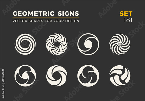 Set of eight minimalistic trendy shapes. Stylish vector logo emblems for Your design. Simple universal geometric signs collection.