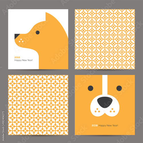 Chinese pattern and New Year 2018 card with dog.